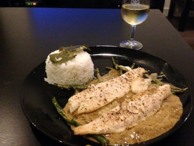 Fish curry with green beans and kaffir lime rice