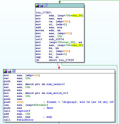 That "FatalError" section isn't really relevant, but it's how I got my bearings that this was the "display2" function…