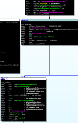 Control flow in patched EXE (with lots of dead code on the sides that can be ignored)