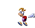 Rayman flottant dans le vide, probablement pendant une chute.