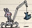 Concept art montrant le premier design de Pink et de sa machine. Celle-ci était équipée d'une grue qui lui permettait entre autres de transporter des bébés Globox.