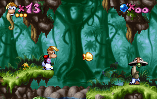 Rayman lançant son poing d'or.