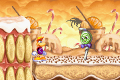 Une sucette sauteuse face à Rayman.