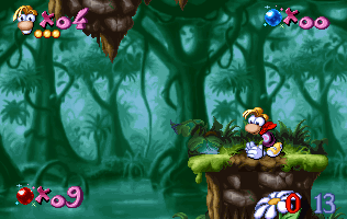 Rayman en train de planter une graine magique.