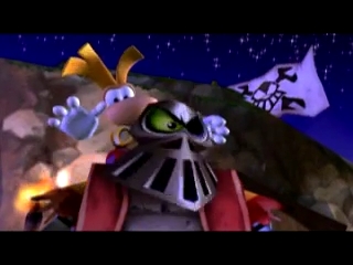 Rayman sur le dos d'un Sbire Rouge, s'apprêtant à lui faire tourner la tête pour la dévisser.