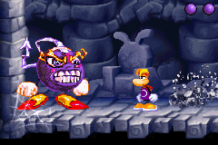 L'Antitoon géant de la version Game Boy Advance de Rayman contre les Lapins Crétins .