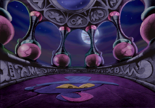 La salle du Château des Délices dans la version Saturn (NTSC), sans les vitraux.