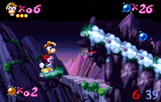 L'erreur graphique qui apparait parfois dans le niveau, à droite de Rayman.