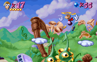 Rayman activant son hélicoptère.
