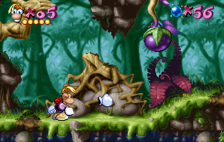 Rayman lançant son poing.