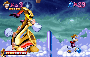 Rayman pourchassé par Mr Sax.