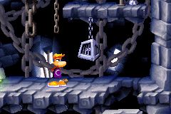 Une cage de la version Game Boy Advance de Rayman contre les Lapins Crétins.