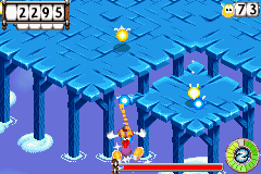 Rayman utilisant l'Épicoptère pour traverser le vide.