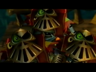 Les mêmes Sbires Rouges observant Rayman en train de bondir au-dessus d'eux.