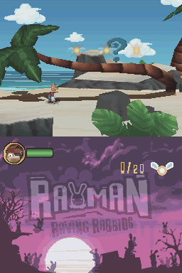 Des Lums jaunes dans la version Nintendo DS de Rayman contre les Lapins Crétins.