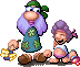 Vue détaillée de la femme et du fils du Musicien dans Rayman Designer.
