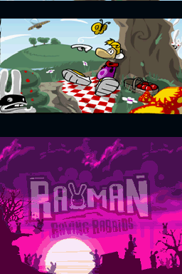 Rayman dans la cinématique d'introduction de la version Nintendo DS de Rayman contre les Lapins Crétins.