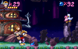 Le Musicien donnant à Rayman une fiole de super-hélicoptère.
