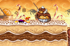 Une religieuse cracheuse attaquant Rayman avec un grincement.