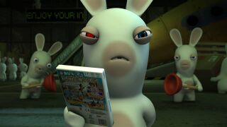Le chef Lapin dans la cinématique d'introduction de Rayman contre les Lapins encore plus Crétins.