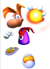 Artwork de Rayman utilisant son poing magique pour créer une boule d'énergie.