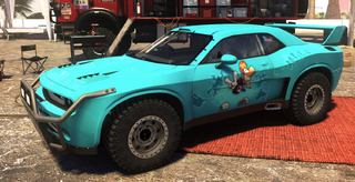 Une voiture personnalisée avec une peinture représentant Rayman.