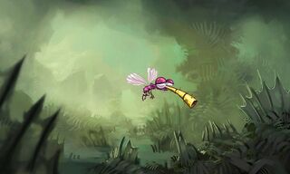 Artwork montrant la première apparence imaginée pour les moustiques géants de Rayman Origins.