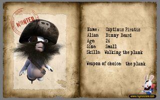 Fiche d'identité des Lapins pirates de Rayman contre les Lapins Crétins, où on peut voir leur ancien design.