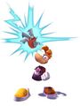 Rayman partiellement équipé du Pulvéropoing.