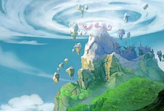 Concept art du Pic mystique, au sommet duquel on peut voir les tentacules de Big Mama.