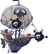 Vue détaillée d'un bateau pirate de Rayman Origins.