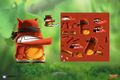 Image où on peut voir un concept art de Ninja ambidextre, son apparence finale et les éléments de son sprite, réalisée par Kévin-Mark-Bonein, un des graphistes de Rayman Adventures.