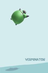 Artwork d'un Vermivolant en train de s'envoler à cause de sa combinaison gonflée.