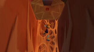 Dans la version Dreamcast, une toile d'araignée permet d'atteindre cette pierre octogonale, à défaut d'escaliers.