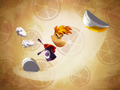 Rayman donnant un coup de pied.