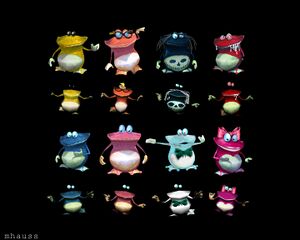 Artworks de Manuel Hauss représentant les bébés Globox apparaissant en tant que personnages jouables dans le Disc.