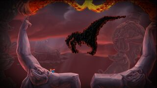 Rayman affrontant la Nuée maléfique.