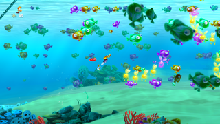 Rayman nageant sous l'eau dans l'Île Flottante.