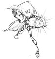 Concept art de Ly préparant une sphère d'énergie. On peut notamment le voir dans le manuel anglais de Rayman Revolution.