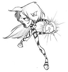 Concept art de Ly préparant une sphère d'énergie. On peut notamment le voir dans le manuel anglais de Rayman Revolution.