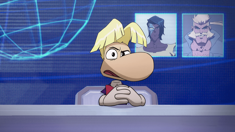 Fichier:Rayman-in-Captain-Laserhawk-as-a-newscaster.png