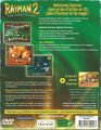 Dos de la jaquette d'une édition de la version PC de Rayman 2 accompagnée du dessin animé Rayman.