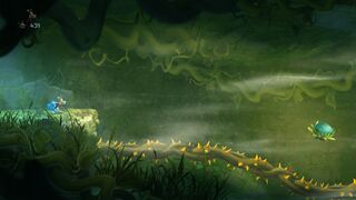 Une zone secrète caverneuse, avec une ronce géante et une plante rebondissante.