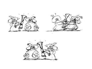 Concept art représentant deux Fantasnips qui se disputent un fusil.