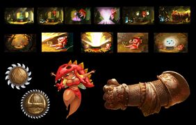 Storyboards représentant ce qui semble être le Crapaud blindé capturer Sandra Misu, et artwork de la nymphe avec le style graphique de Rayman Legends.