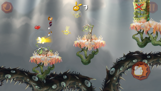 Rayman sautant sur la tête d'un Lividstone.