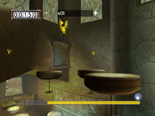 Rayman debe usar estas tres plataformas voladoras para alcanzar las coronas.