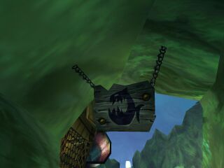 Otra señal de advertencia sobre la presencia de pirañas en Rayman Revolution.