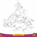 Concept art de Barbe-Tranchante sur une montagne d'or, gardée par un Pirate Gorille, le Pirate Lunette et un Sbire.