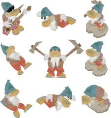 Vue détaillée de tous les Raymanains de jardin.